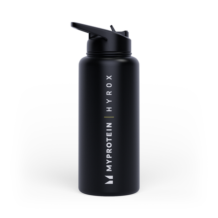 Botella con pajita abatible de metal reciclado Hyrox de Myprotein 1L - Negro