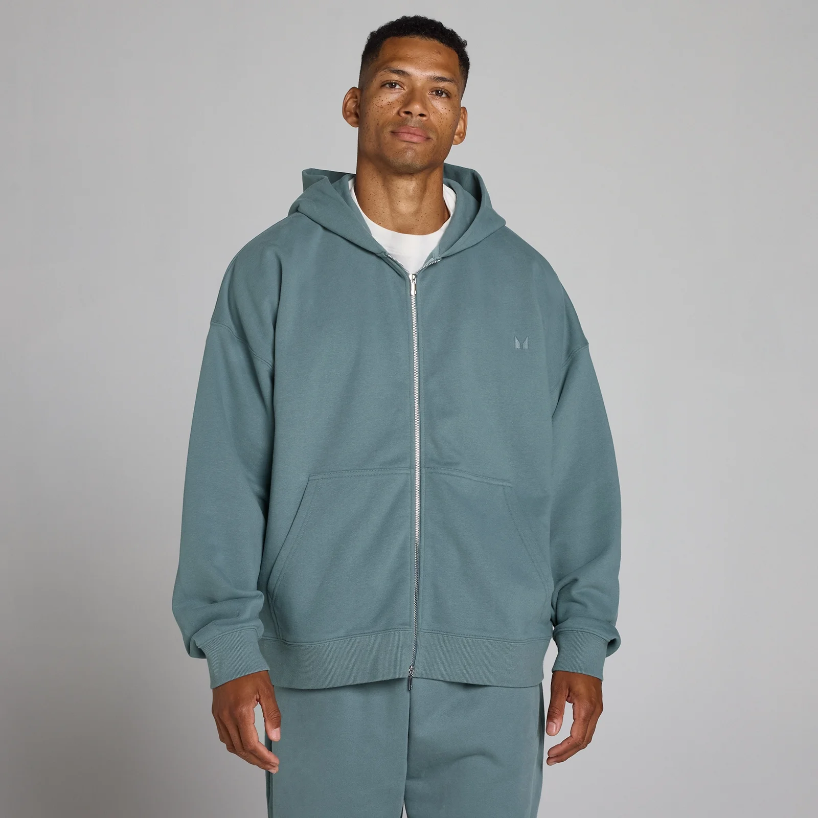 Sudadera con capucha oversize con cremallera bidireccional - Azul futuro - L Imagen 1