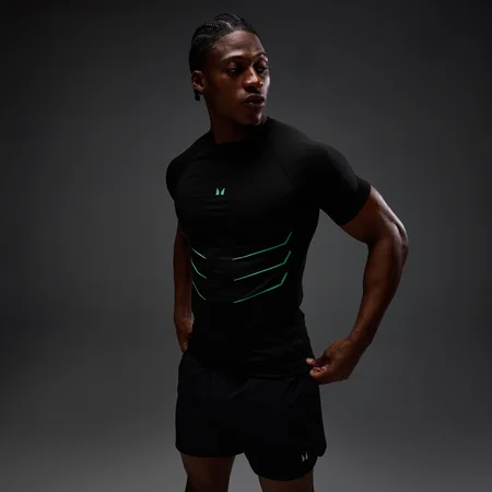 Camiseta sin costuras Muscle Fit Hero para hombre de MP - Negro lavado/Verde alfa