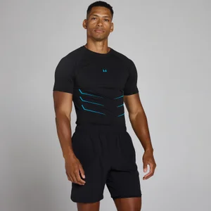 Camiseta sin costuras Lift de ajuste muscular - Negro lavado/Azul power - Size M