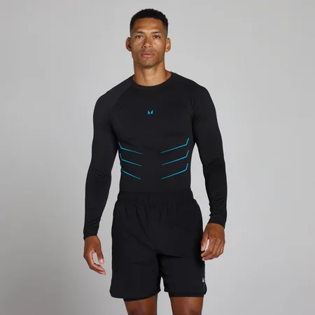 Camiseta de manga larga sin costuras Lift Muscle Fit - Negro lavado/Azul power