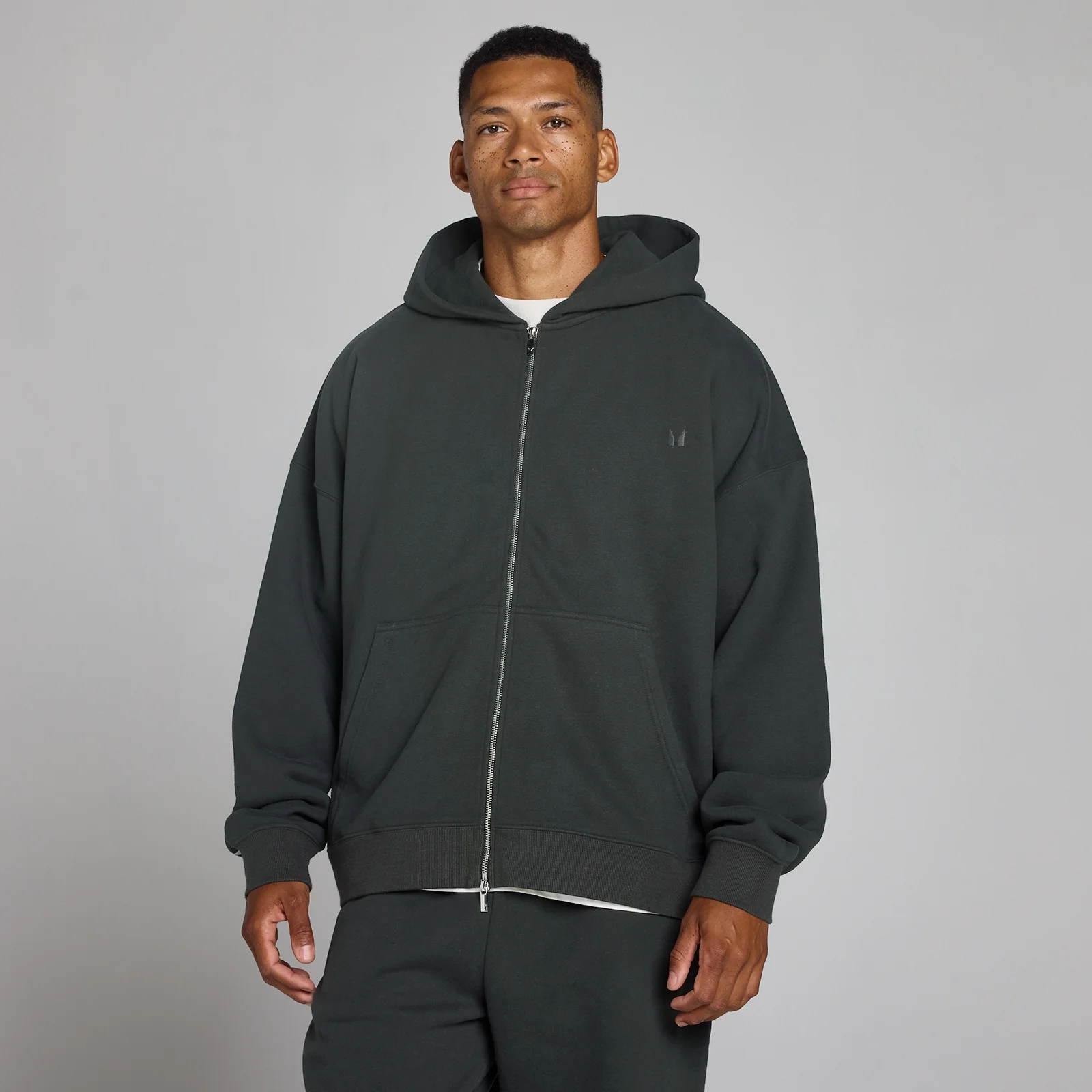 Sudadera con capucha oversize de felpa francesa con cremallera doble dirección para hombre de MP - Negro lavado - M Imagen 1