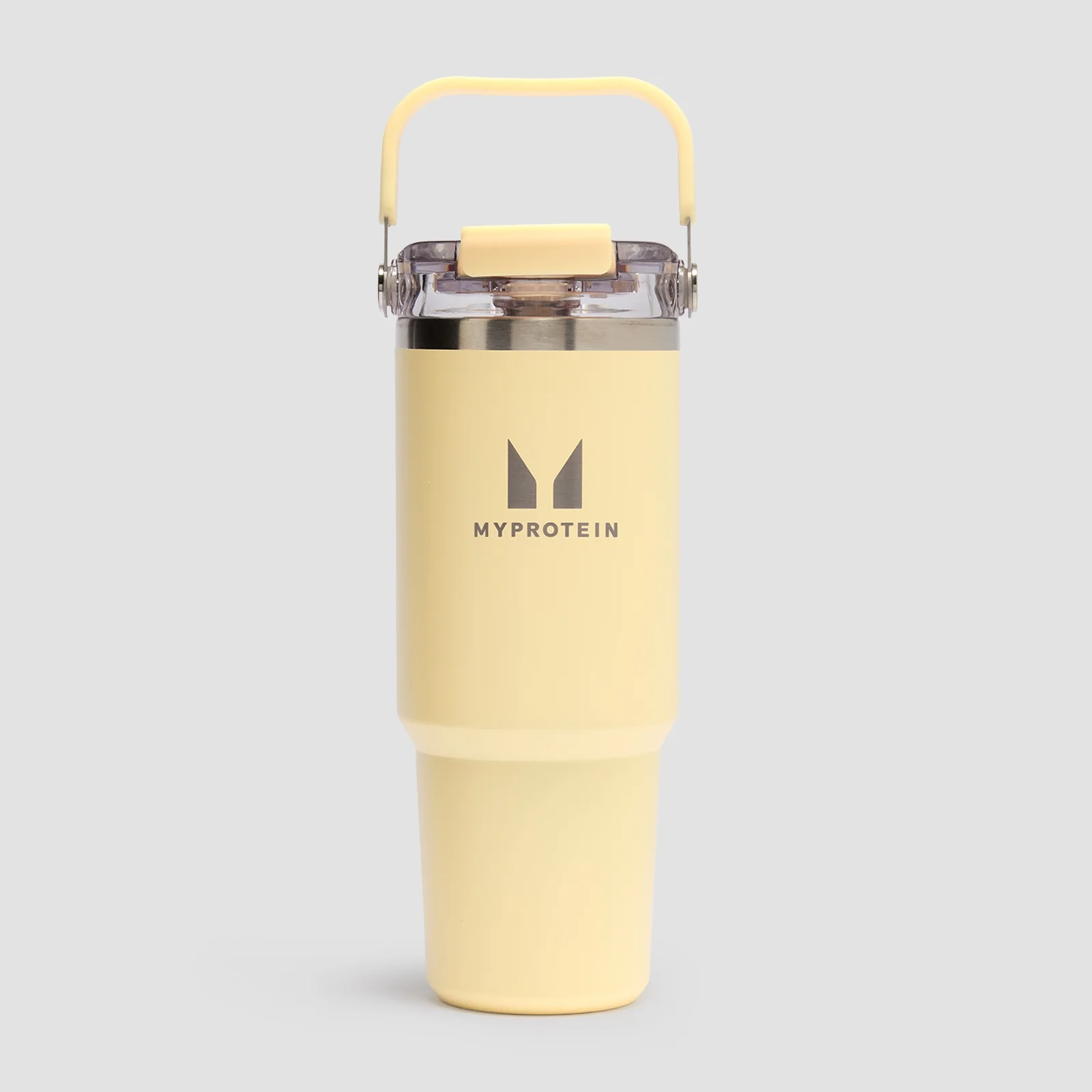 Botella de pajita con asa superior de metal reciclado de Myprotein 900 ml - Mantequilla Imagen 1
