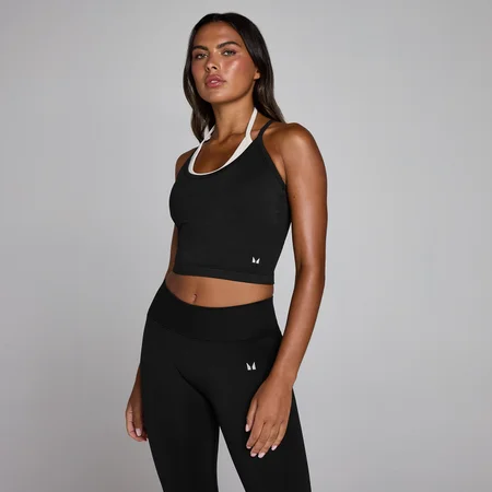 Camiseta de tirantes sin costuras de doble capa para mujer de MP - Negro lavado