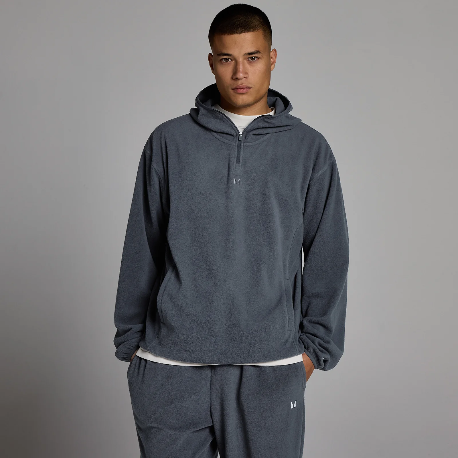 Sudadera con capucha y cremallera 1/4 de felpa para hombre de MP - Granite - M Imagen 1