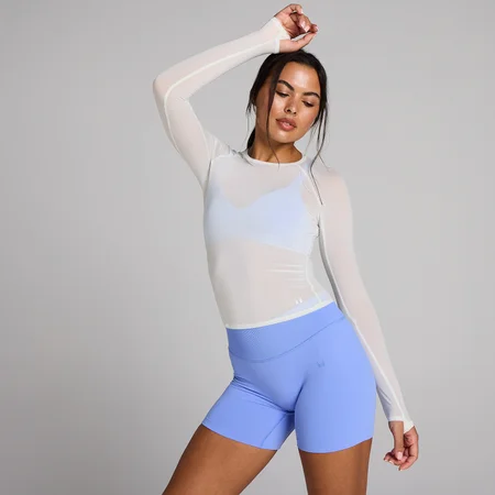 Camiseta de manga larga semitransparente fruncida Tempo para mujer de MP - Blanco óptico