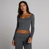 Camiseta acanalada de manga larga con cuello en pico para mujer de MP - Gris robusto