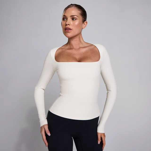 Camiseta de manga larga con cuello cuadrado SculptForm para mujer de MP - Perla