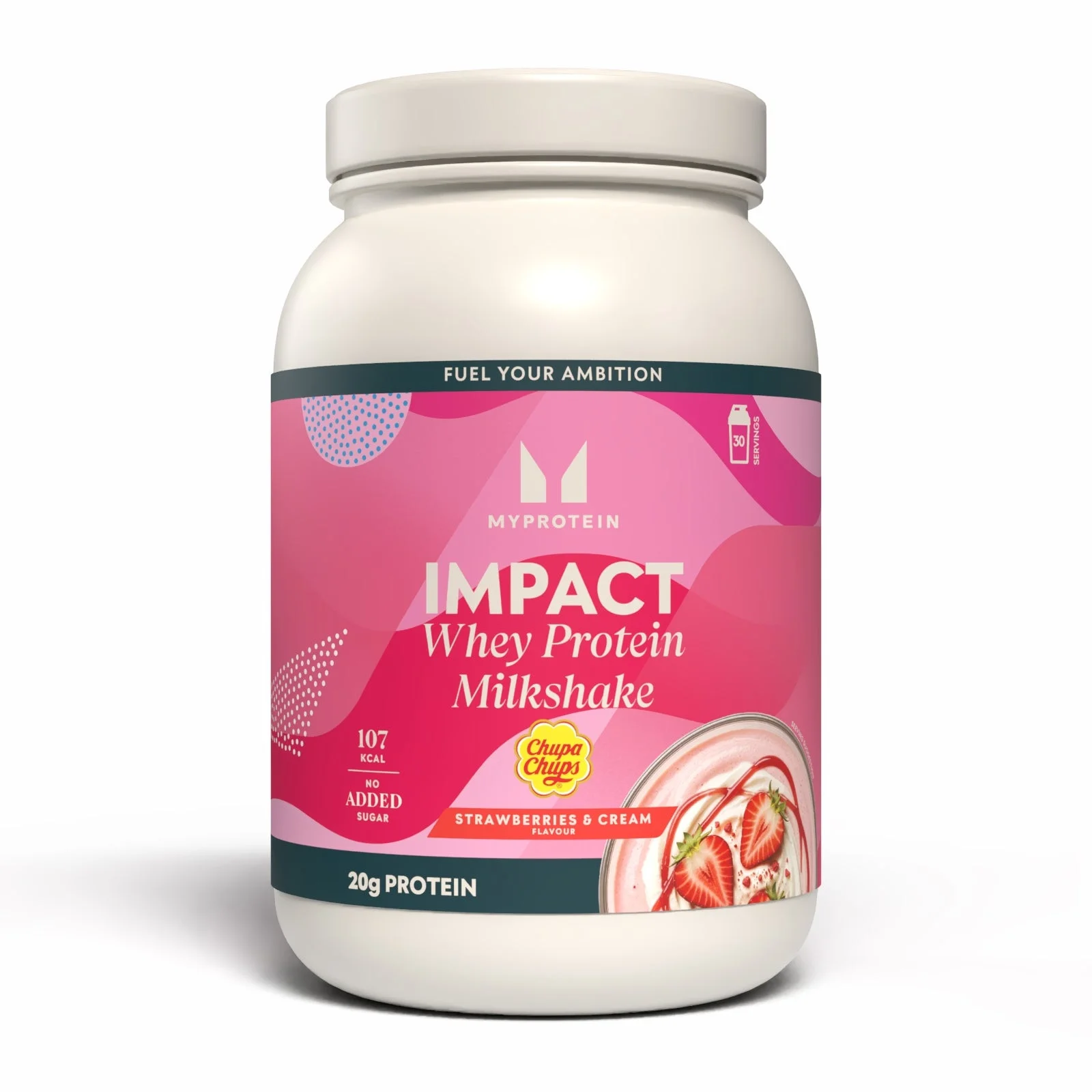 Impact Whey Protein Milkshake – Chupa Chups® - 870G - 30raciones - Fresa y Nata Imagen 1