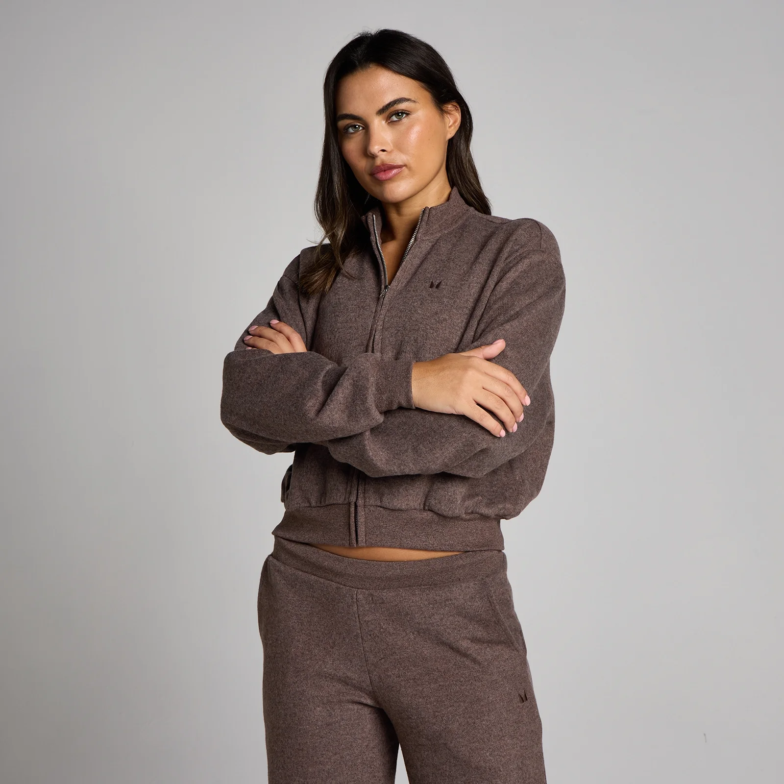 Chaqueta bomber de cremallera de tacto suave para mujer de MP - Chocolate jaspeado - XS Imagen 1