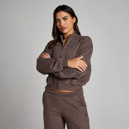 Chaqueta bomber de cremallera de tacto suave para mujer de MP - Chocolate jaspeado